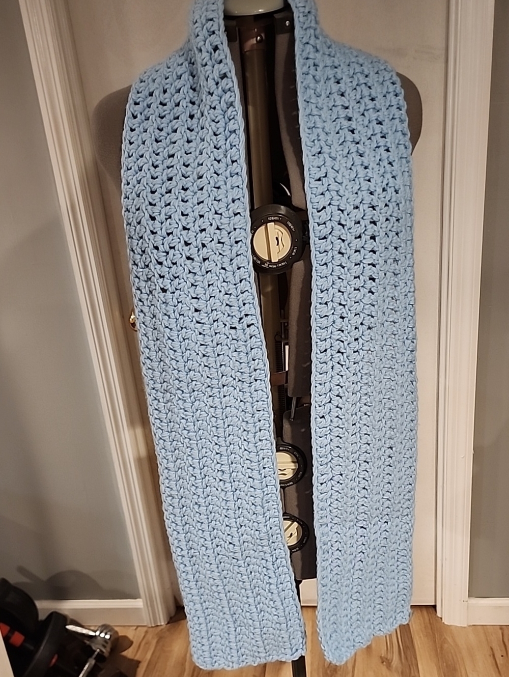 Hand Crafted Light Blue Crochet Scarf Wrap